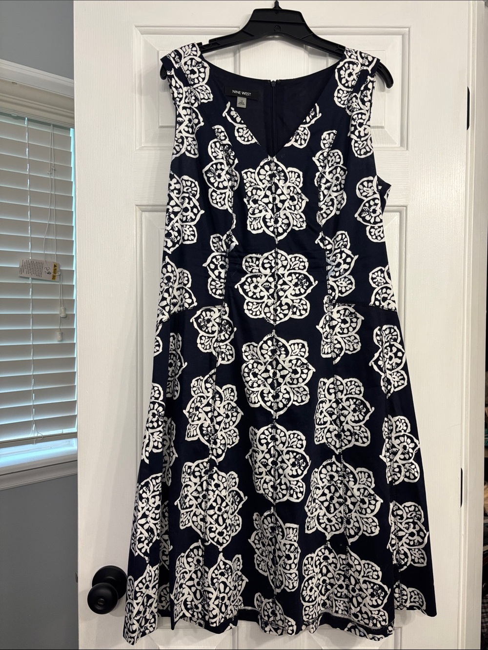 Nine West Navy & White Sleeveless A-Line Dress